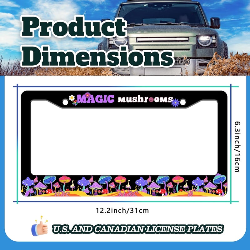 TINALUIN Magic Mushrooms License Plate Frame Colorful Dream Stainless Steel License Plate Holder for Front or Rear Car Tags Funny for Car Decoration Accessories with Screws 6.3 X 12.2 in for Women Men - Image 3